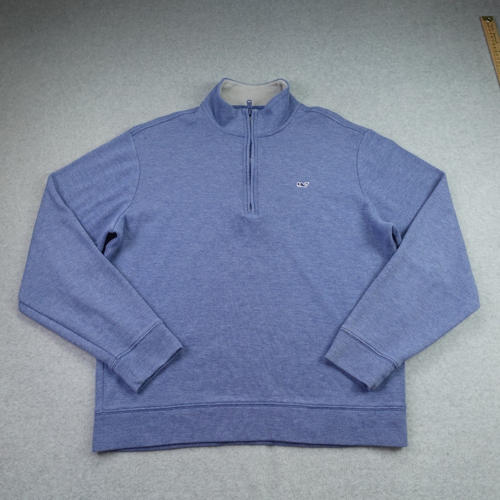 Vineyard Vines Pullover Mens Medium Blue 1/4 Zip Sweater Whale Logo